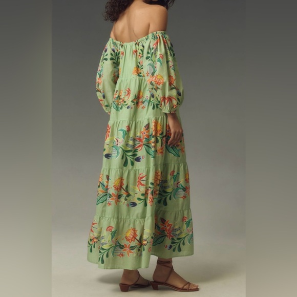 Farm Rio Off-The-Shoulder Tiered Floral Maxi Dress, Size M - Picture 4 of 11